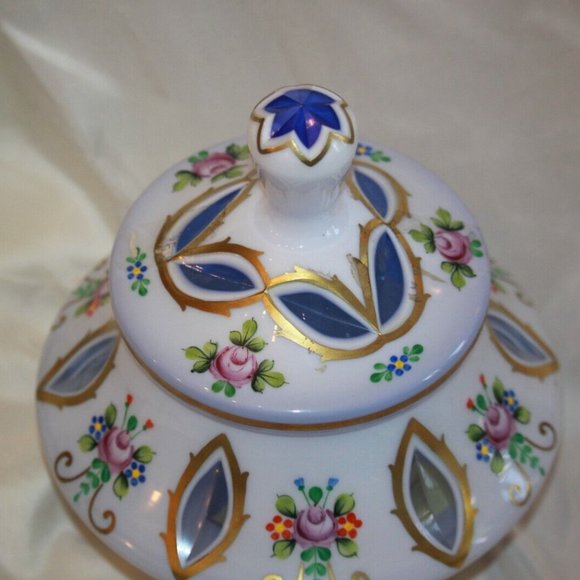 Czech Bohemian Baby Blue Cased to White Glass LARGE Lidded Candy Jar LOT 4362 - Picture 4 of 5